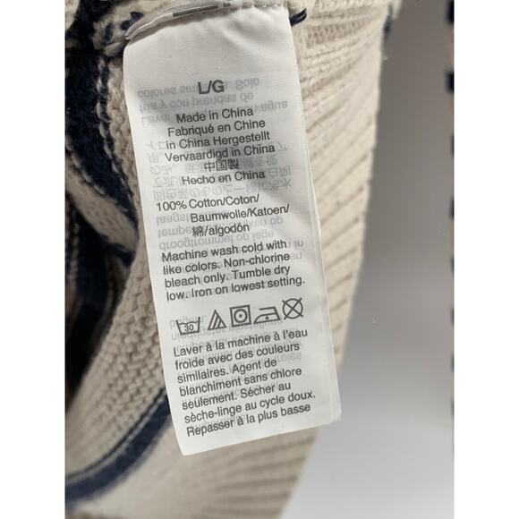 J.CREW Men’s Beige-Navy Striped Two-Button Shawl-Collar Long Sleeve Sweater SZ L - Picture 12 of 13